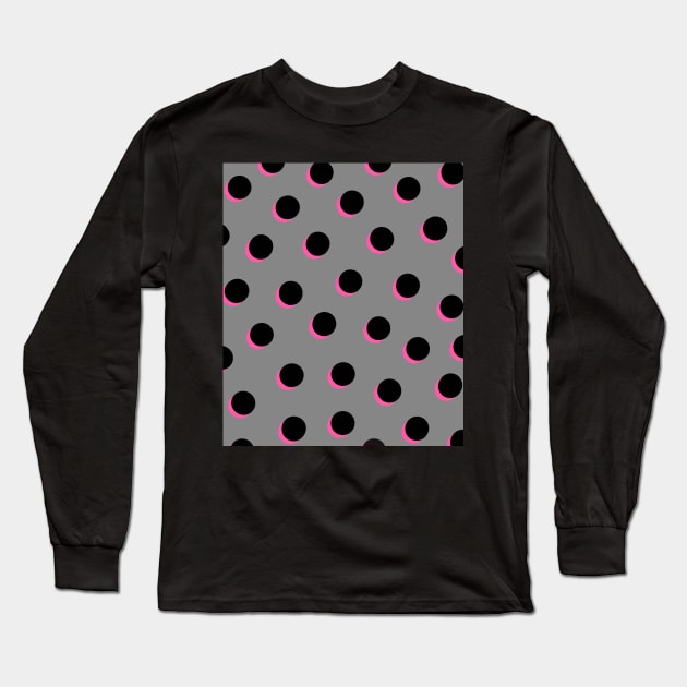 Pink, Grey and Black Polka Dots Spots Long Sleeve T-Shirt by OneThreeSix